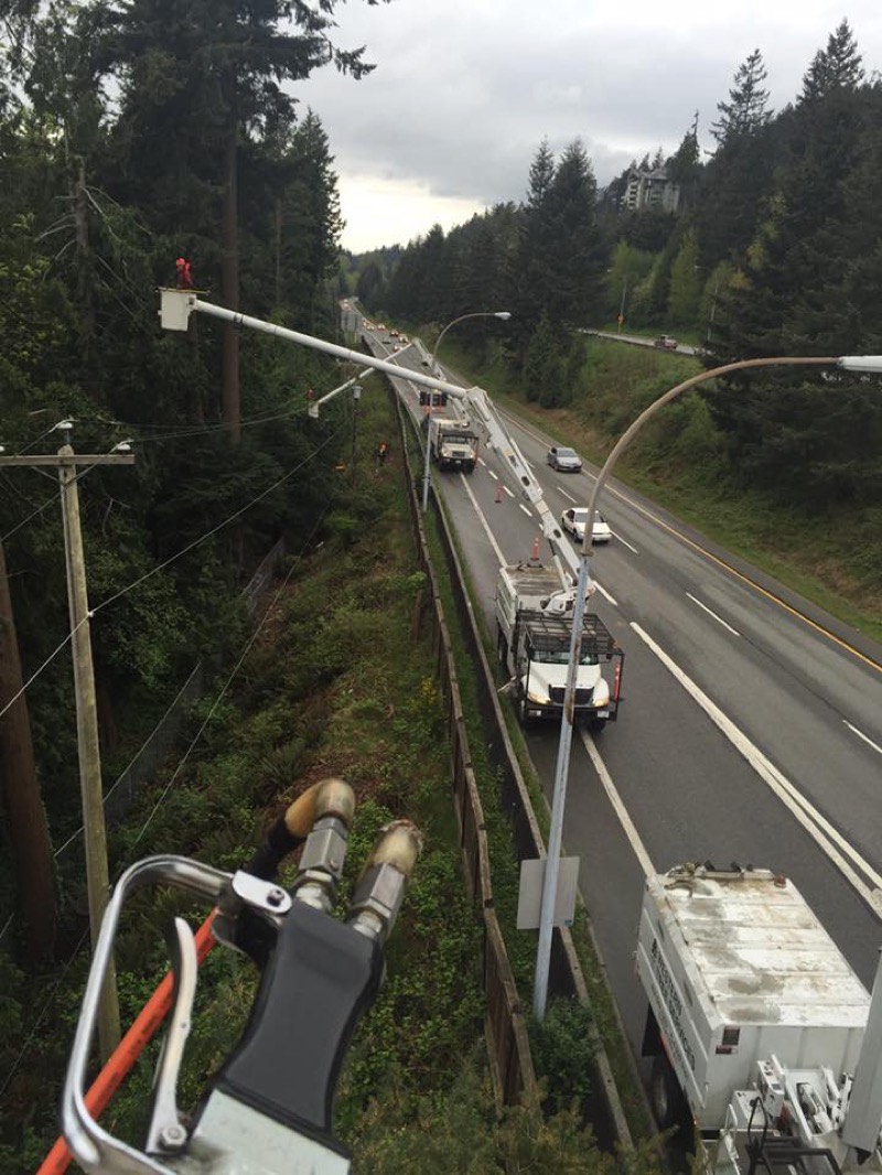 Crew performing utility line clearance near BC Hydro infrastructure